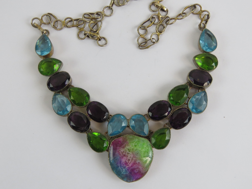 A handmade necklace having crescent shap