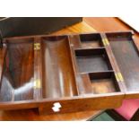 A ROSEWOOD DESK BOX WITH TWIN RISING LID.