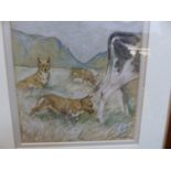 GEORGE VERNON STOKES. (1873-1954) ARR. CORGIS, SIGNED WATERCOLOUR. 16.5 x 14.5cms TOGETHER WITH