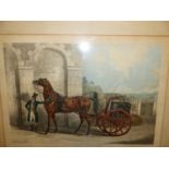 TWO HAND COLOURED EQUESTRIAN PRINTS AFTER JOHN WOOTTON. 44 x 48cms TOGETHER WITH THREE OTHER
