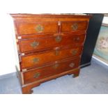 A GEORGIAN COUNTRY MADE OAK FIVE DRAWER CHEST. CROSSBANDED INLAY ON BRACKET FEET. W.97 x H.100 x D.