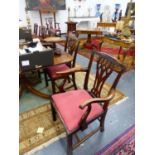 A SET OF EIGHT GOOD QUALITY ANTIQUE GEO.III. STYLE MAHOGANY DINING CHAIRS WITH DROP IN SEAT PADS