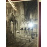 AXEL H.HAIG. 1835-1921) THREE PENCIL SIGNED ETCHINGS OF CATHEDRAL INTERIORS. LARGEST. 74 x 49cms.