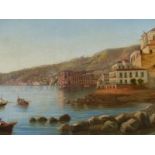 NORTH ITALIAN SCHOOL, LATE 19th.C. LAKE SCENES, PAIR OF OILS ON CANVAS, LAID DOWN, FRAMED. 49 x