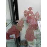 THREE CHINESE ROSE QUARTZ FIGURES OF LADIES, THE TALLEST H.13cms, ANOTHER OF BUDAI AND THE