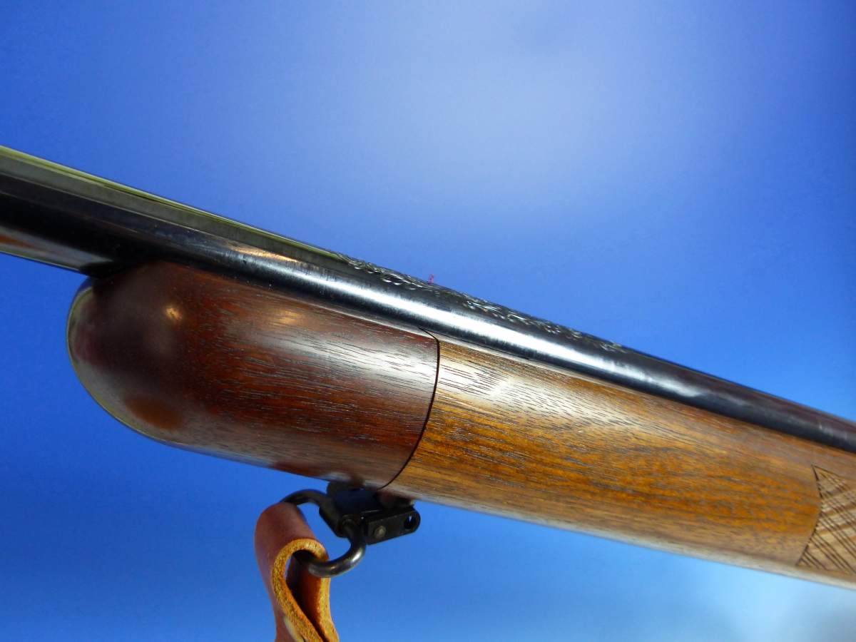 A RARE HAND MADE ISP SPARTAN AIR RIFLE No.10 WITH LEATHER STRAP. AMERICAN WALNUT STOCK ENGRAVED - Image 12 of 17