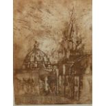 M.BIALOKOZ SMITH. 20th.C.SCHOOL. ARR. OXFORD SPIRES, SIGNED ETCHING TOGETHER WITH A WATERCOLOUR OF A