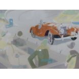 20th.C.CONTINENTAL SCHOOL. TWO PENCIL SIGNED LIMITED EDITION COLOUR PRINTS OF VINTAGE MOTORING