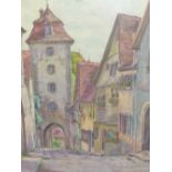 20th.C.CONTINENTAL SCHOOL. A VILLAGE STREET SCENE, SIGNED WATERCOLOUR. 41 x 28cms.