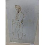 19th.C.CONTINENTAL SCHOOL. A PORTRAIT OF AN INFANTRYMAN, SIGNED INDISTINCTLY, PEN AND INK DRAWING.