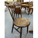 FOUR ANTIQUE WELSH SPINDLE BACK PENNY SEAT CHAIRS.
