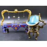 A CHINESE CLOISONNE MINIATURE ALTAR. W.20cms AND A VESSEL. H.11.5cms.