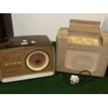 A BUSH BAKELITE RADIO AND A BUSH PORTABLE RADIO IN FAUX SHAGREEN CASE. (2)