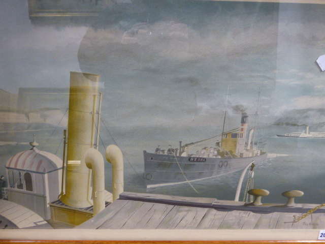 FELIX KELLY. (1916-1994) ARR. DRIFTER AND PADDLE STEAMERS, LITHOGRAPH PRINTED 1946 FOR SCHOOL