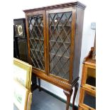 A 19th.C.FRUITWOOD BOOKCASE ON ASSOCIATED STAND WITH ASTRAGAL GLAZED DOORS. W.94 x H.172 x D.30cms.