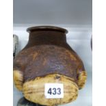 TAXIDERMY. A MAHOGANY LINED AND LIDDED RHINO FOOT BOX. H.16cms.