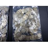 COINS. SEVERAL HUNDRED 3d THREE PENCE SILVER AND HALF SILVER COINS, PRINCIPALLY GEO.V. (QTY)