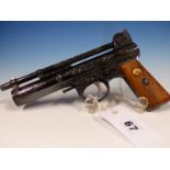 WEBLEY MK1 AIR PISTOL ENGRAVED BY DON BLOCKSIDGE SERIAL No.43551 WITH ORIGINAL OIL POT AND CASE.