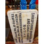 A RARE ORIGINAL SHROPSHIRE UNION RAILWAY AND CANAL COMPANY CAST IRON BRIDGE NOTICE SIGN. 86 x