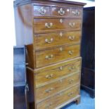 A GEO.III.MAHOGANY TALL BOY CHEST ON CHEST WITH THREE SHORT AND SIX LONG GRADUATED DRAWERS. W.104