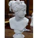 A BUST OF VENUS ON A MODERN PLINTH. H.56cms.