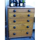 A 19th.C.SCUMBLED PINE DECORATED SMALL CHEST OF FIVE GRADUATED DRAWERS. W.74 x H.97 x D.51cms.