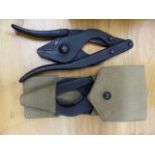 TWO MILITARY FOLDING WIRE CUTTERS AND FOUR SMALL MIDDLE EASTERN KNIVES.