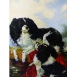 AFTER RICHARD ANDSELL. TWO SPANIELS, OIL ON CANVAS, FRAMED. 99 x 73cms.