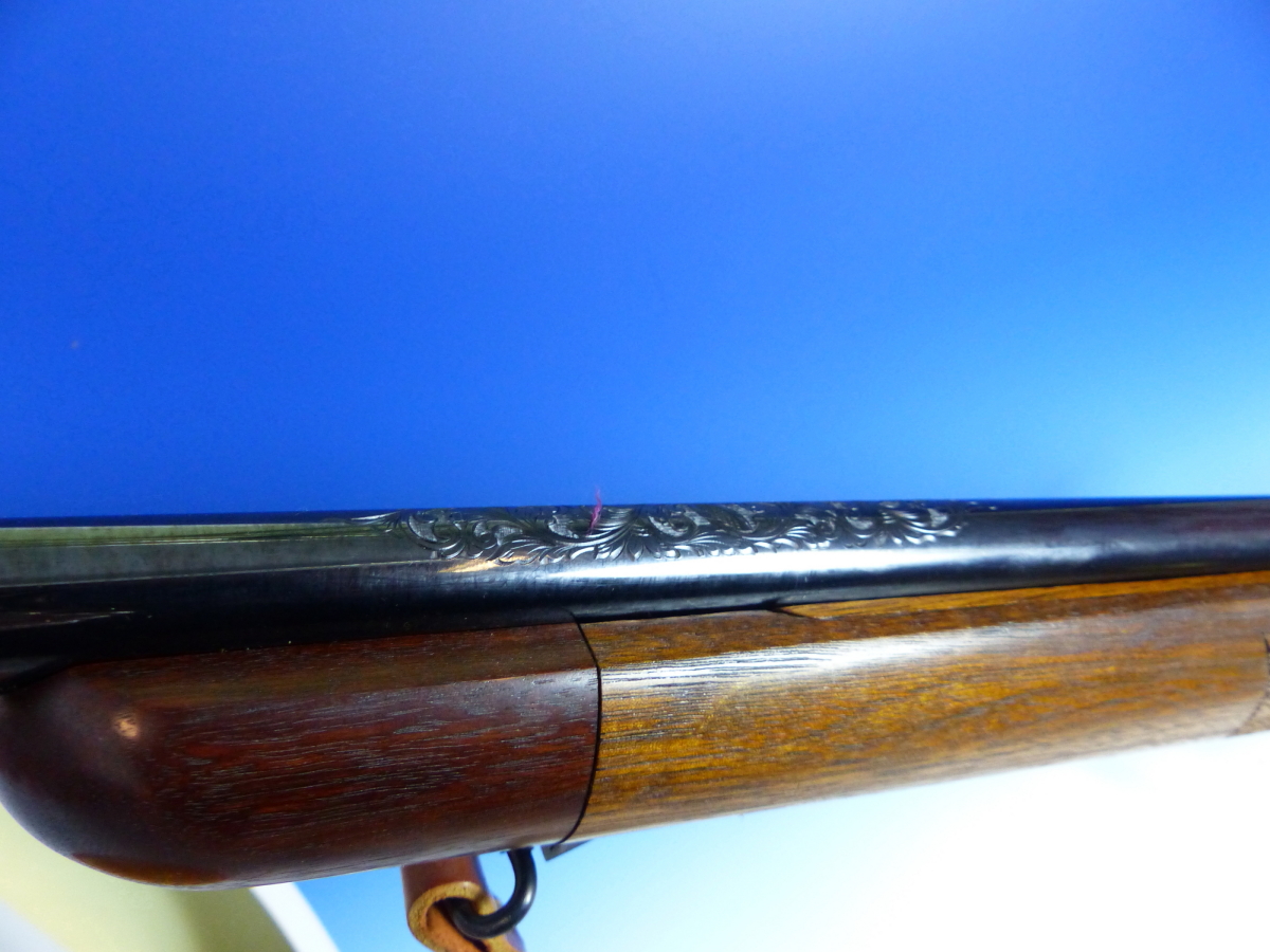 A RARE HAND MADE ISP SPARTAN AIR RIFLE No.10 WITH LEATHER STRAP. AMERICAN WALNUT STOCK ENGRAVED - Image 9 of 17