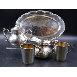 A 925 INDUSTRIA PERUANA STAMPED PART TEASET CONSISTING OF A SUGAR BOWL, CREAMER, TWO MUGS AND A