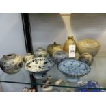 A COLLECTION OF CHINESE PROVINCIAL BLUE AND WHITE WARES TOGETHER WITH A CELADON TWO HANDLED OVOID