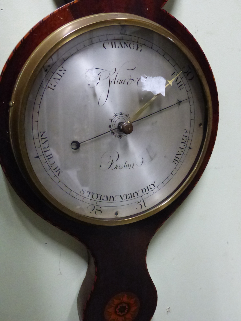 A REGENCY MAHOGANY AND INLAID BAROMETER WITH SILVERED DIAL SIGNED J.SELVA & Co, BOSTON. - Image 2 of 6