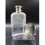 A VICTORIAN CUT GLASS FLASK WITH SILVER MOUNTS AND FITTED CUP. DATED 1882 BIRMINGHAM FOR JOHN