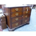 A GOOD BESPOKE GEORGIAN STYLE CHEST OF EIGHT GRADUATED DRAWERS ON SHAPED AND CARVED BRACKET FEET.