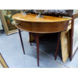 A 19th.C.AND LATER MAHOGANY HALF ROUND SIDE TABLE WITH FRIEZE DRAWER. W.94cms.