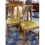 A PAIR OF GEO.III COUNTRY CHIPPENDALE ELM DINING CHAIRS WITH DROP IN SEATS.