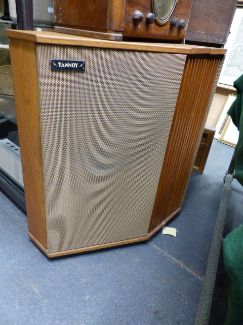 A LARGE PAIR OF TANNOY SPEAKERS.