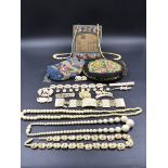 A SELECTION OF IVORY JEWELLERY ETC TOGETHER WITH A MICRO MOSAIC1937 ITALIAN DESK CALENDAR, A FINE