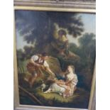 AFTER BOUCHER, SIGNED WITH MONOGRAM AND INSCRIBED D'APRES BOUCHER, A PAIR OF OILS ON CANVAS, FRAMED.