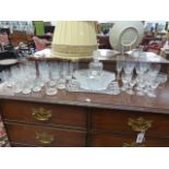 A COLLECTION OF VARIOUS CUT GLASS WINES AND TUMBLERS, A DECANTER, A BOWL, ETC. (QTY)
