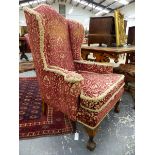 A PAIR OF EARLY 20th.C.QUEEN ANNE STYLE WING BACK ARMCHAIRS.