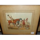 AFTER H.ALKEN. FOUR HAND COLOURED HUNTING PRINTS. 17.5 x 23cms TOGETHER WITH TWO SIMILAR PRINTS