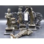 THREE ASIAN BRONZE FIGURES. H.21cms, AN INDIAN FOUR ARMED DEITY. H.21.5cms, A PAIR OF JAPANESE