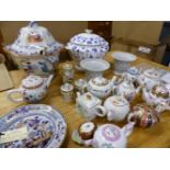 AN ASHWORTH'S AND A SPODE COVERED SOUP TUREEN, A COLLECTION OF REPRODUCTION TEA POTS, AYNSLEY PART