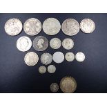 COINS. A COLLECTION OF LATE GEORGIAN SILVER COINS, DUTCH SILVER COINS, AN 1854 VICTORIAN 4d MUNDY