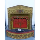A PRINTED CARD AND WOOD MODEL OF POLLOCK'S THEATRE WITH ELECTRIC LIGHTING. H.35cms.