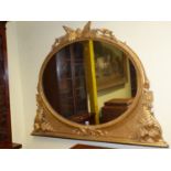 A VICTORIAN GILTWOOD AND GESSO FRAMED OVERMANTLE MIRROR MOULDED WITH FERN FRONDS, OVAL PLATE 82 x