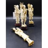 A CARVED CHINESE IVORY FIGURE OF SHOULAO. H.18cms ANOTHER OF A LADY WITH FLOWERS AND TWO IVORY