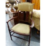 AN EDWARDIAN INLAID ARMCHAIR.