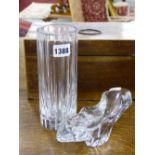 A BACCARAT FREE FORM SMALL ART GLASS BOWL AND A TALL FLUTED VASE. 92)